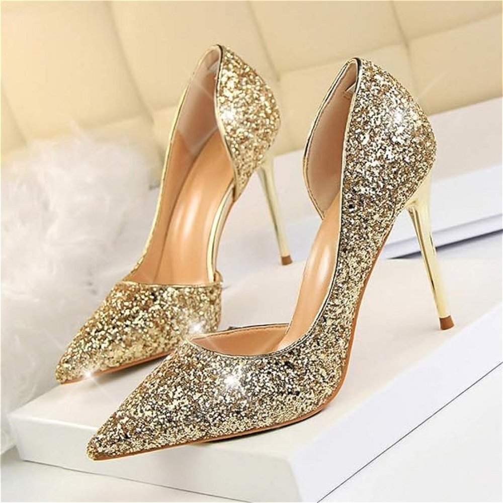 NEW Sparkling Bling Silver Glitter Cinderella Shoes Wedding Stiletto Pum…